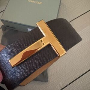 Tom Ford Brown Leather Belt with Gold Buckle brand new with box